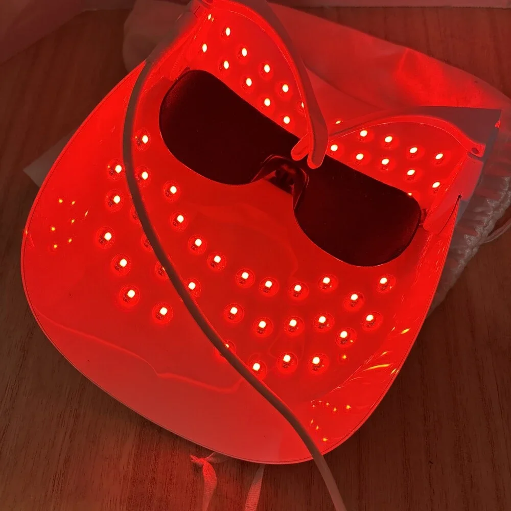 Peppy Red Light Mask Therapy Red Blue And Yellow Light. No Hands Glasses Long